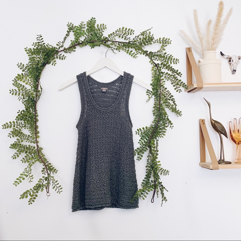 Aerie Olive Green Crochet Chunky Open Knit Racerback Sweater Tank Top